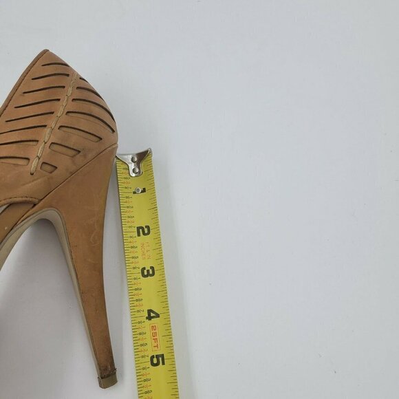 BCBGeneration Evie Tan Leather Peep Toe Stiletto Heel Pumps Size 10B - Picture 9 of 12